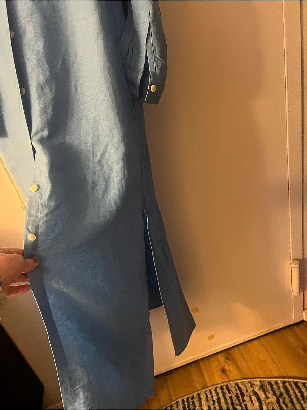 LOFT Linen Blend Pocket Maxi Shirtdress Blue Size Small - Picture 4 of 5